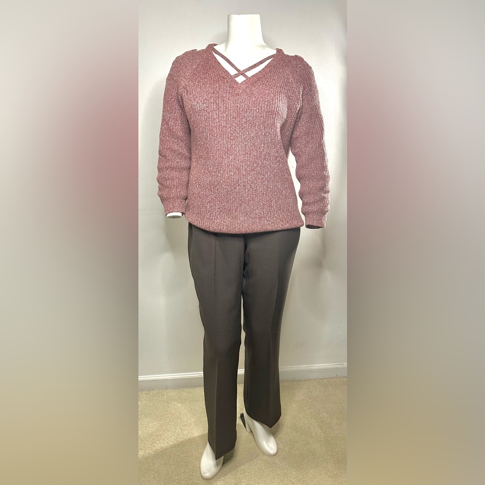 Cozy Pink Marbled Sweater with Crisscross Detail Sz 2XL